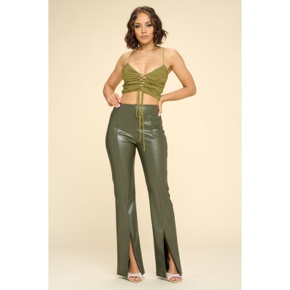 Split Hem Vegan Leather Pant